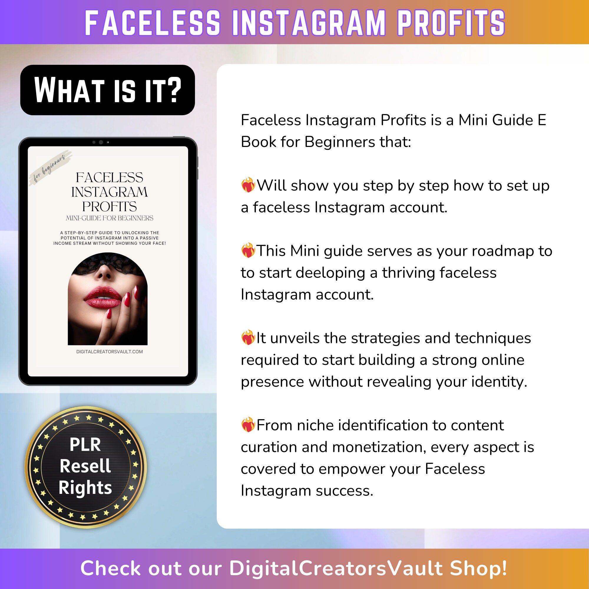 Faceless Instagram Profits Mini Guide, Online Passive Income, A  Beginner's Guide to Faceless Instagram Success
