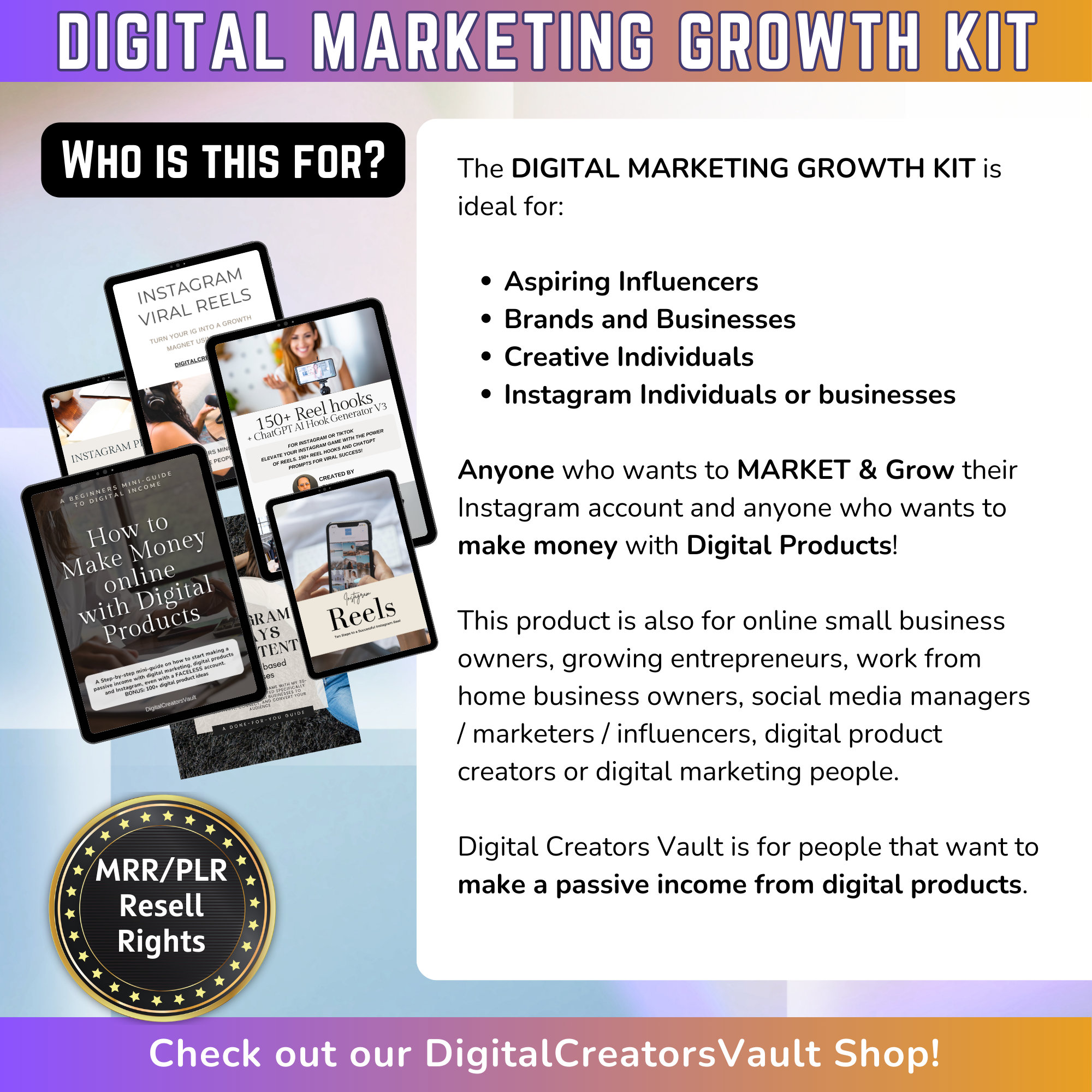 Simply Passive Digital Marketing Course MRR Master Resell Rights + Digital  Marketing Growth KIT mega-bundle + Faceless Marketing Instagram - Digital  Creators Vault Digital Products with MRR Master resell rights or PLR